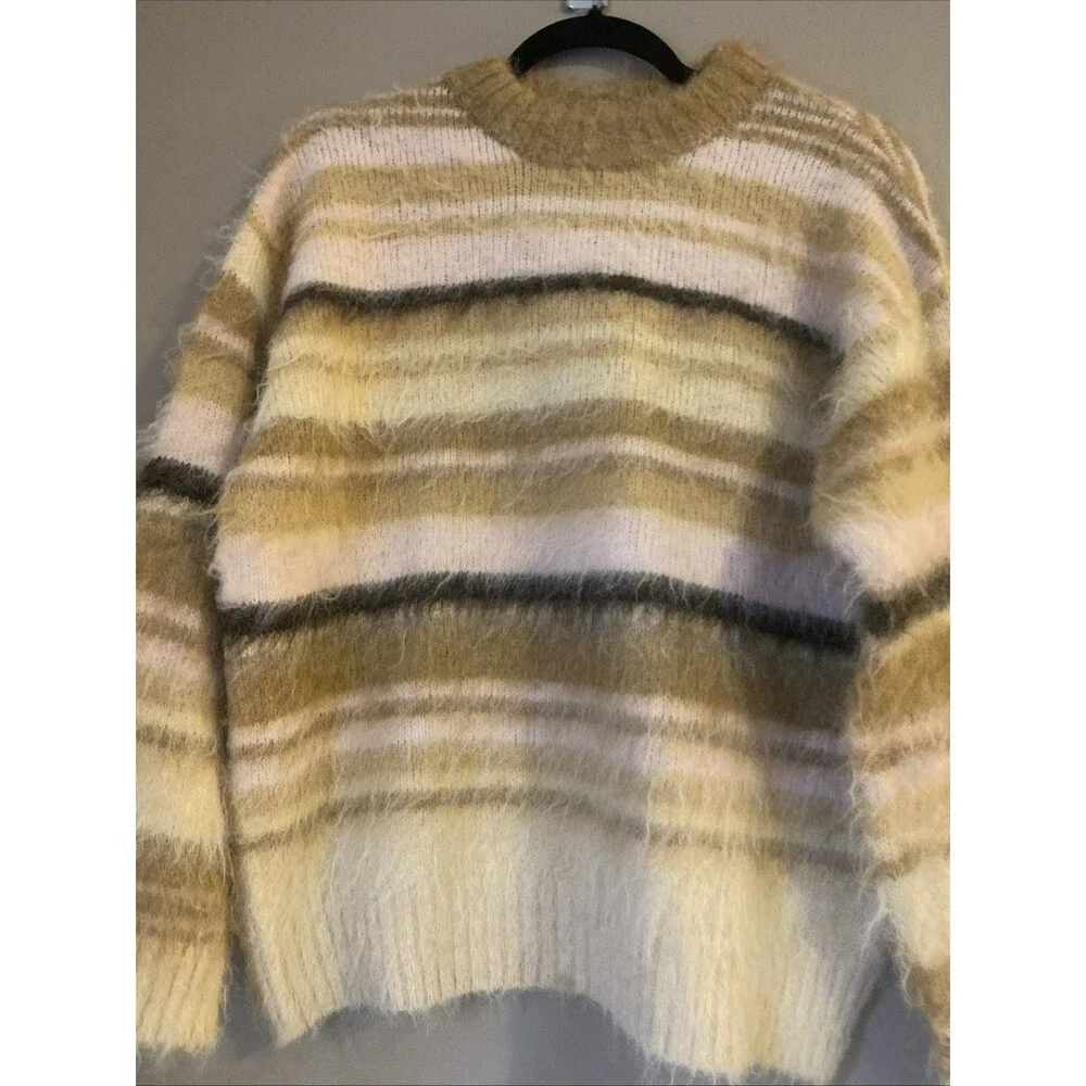 Women's Oversized Crewneck Pullover Holiday Sweater - Wild Fable Striped XS NWT